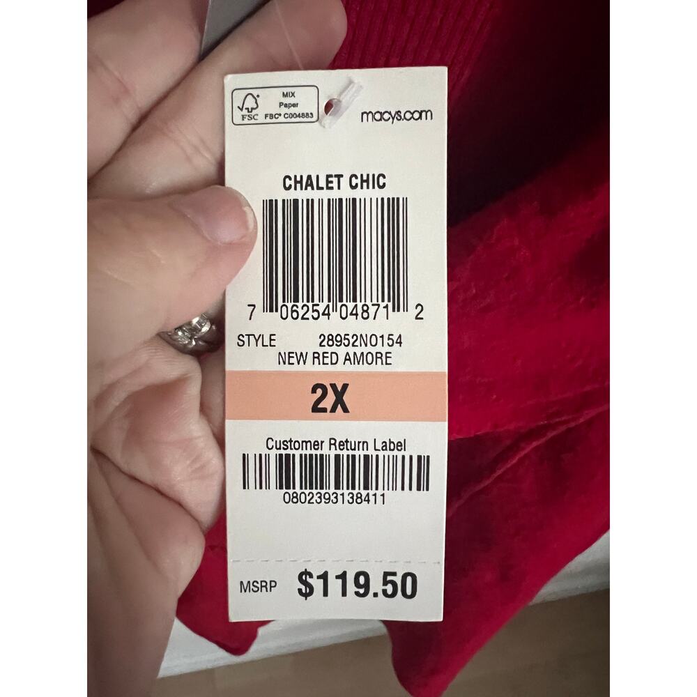 Charter Club Chalet Chic 2X Red Amore 100% Merino Wool Cardigan Sweater NWT - Picture 6 of 14